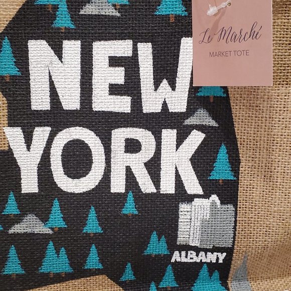 New York State Market Tote Bag-Straw-reusable-Shopping-17x12x6 inch-Souvenir-NWT - Picture 2 of 9